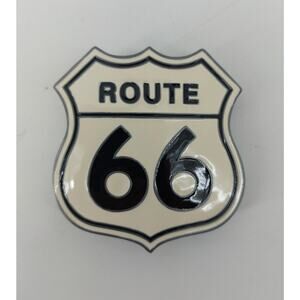 Vtg Belt Buckle 100th anniversary Route 66 Highway Metal Festival Enamel White